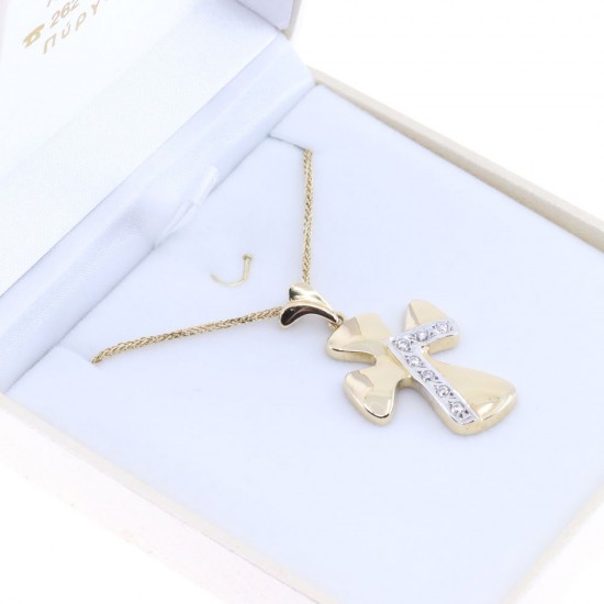 14 K yellow gold cross in modern design with zircon, 2258.