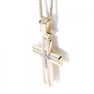 14 K cross with zircon in matte and shiny gold, 2266.