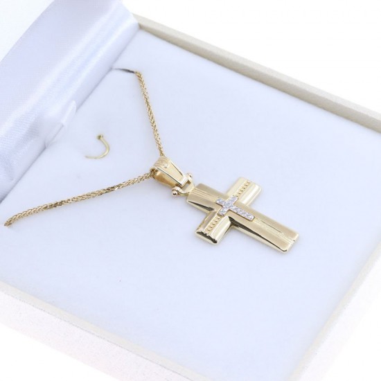 14 K cross with zircon in matte and shiny gold, 2266.