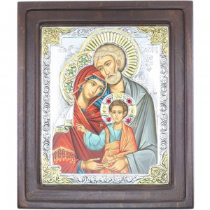 Silver icon the Holy Family 17 x 20 cm(with stones), iconotechniki.