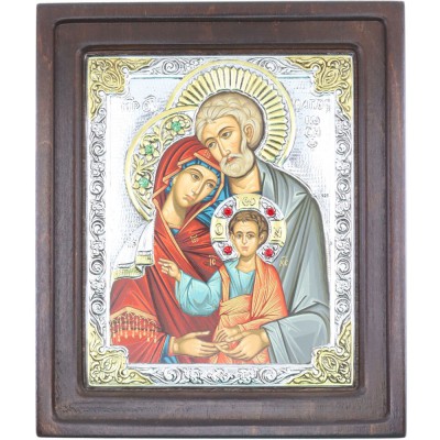 Silver icon the Holy Family 17 x 20 cm(with stones), iconotechniki.
