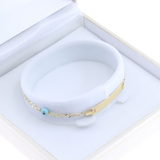 Children's id bracelet in 9K yellow gold with blue eye al'oro, 2359.
