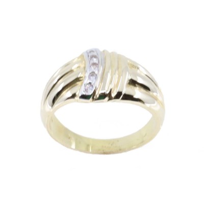 14K ring in wide design with ripples and zircon, 2389.