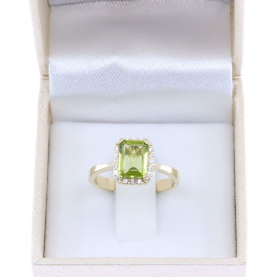 Δαχτυλίδι ροζέτα 14 Κ με πρασιολίτη και zircon, 2398.