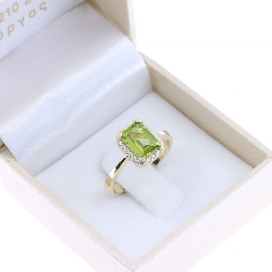 Δαχτυλίδι ροζέτα 14 Κ με πρασιολίτη και zircon, 2398.