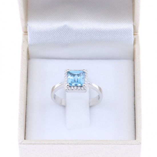 Δαχτυλίδι ροζέτα 14 Κ λευκός χρυσός με blue topaz και zircon, 2399.