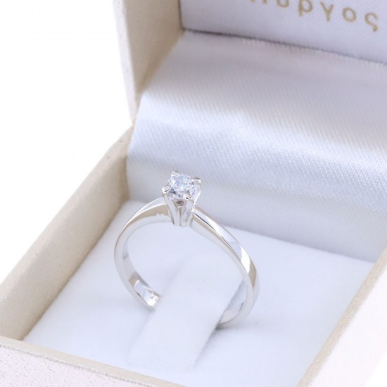 Δαχτυλίδι μονόπετρο 14 Κ λευκός χρυσός με zircon και υπερυψωμένο δέσιμο, 2402.
