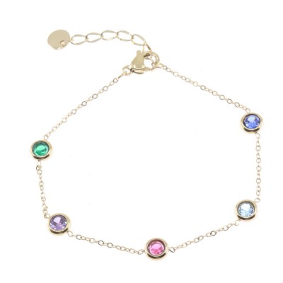 Excite bracelet, thin chain with colorful zircon made of gold-plated stainless steel, 2425.