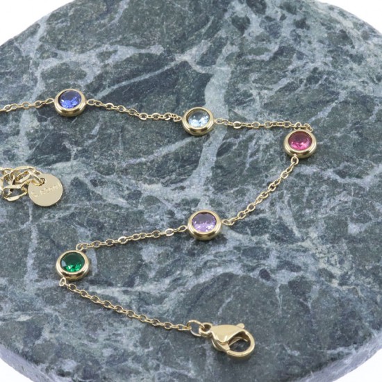 Excite bracelet, thin chain with colorful zircon made of gold-plated stainless steel, 2425.