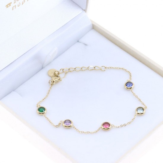 Excite bracelet, thin chain with colorful zircon made of gold-plated stainless steel, 2425.