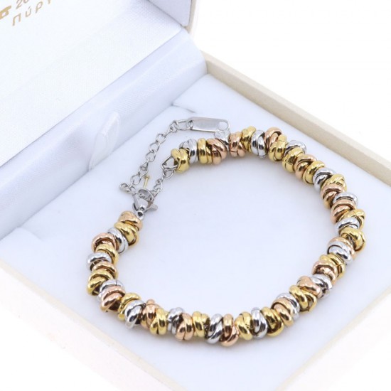 Excite chain bracelet with criss-cross tricolor links in gold-plated stainless steel, B-YH2219A-MIX-75, 2419.