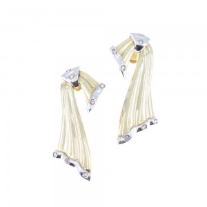 14K vintage yellow and white gold earrings with zircon, 2429.