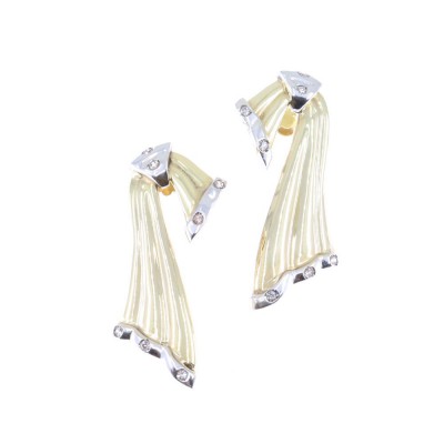 14K vintage yellow and white gold earrings with zircon, 2429.