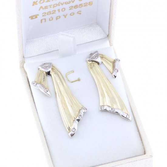 14K vintage yellow and white gold earrings with zircon, 2429.