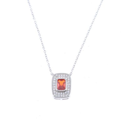 Prince Silvero silver rosette necklace with garnet stone in the middle and zircon, 2435.