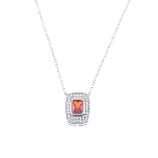 Prince Silvero silver rosette necklace with garnet stone in the middle and zircon, 2435.