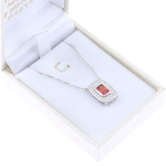 Prince Silvero silver rosette necklace with garnet stone in the middle and zircon, 2435.