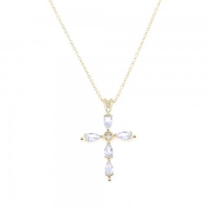 Prince Silvero silver cross necklace gold-plated with white stones, 2436.