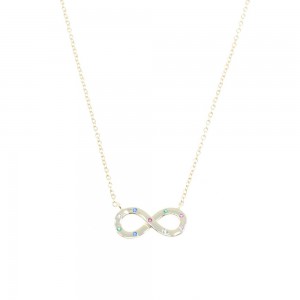 Prince Silvero silver infinity necklace gold-plated with colorful stones, 1TA-KD121-3O.