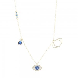 Prince Silvero gold-plated silver necklace with eye-teardrop pendants, 2438.