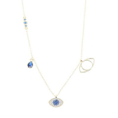 Prince Silvero gold-plated silver necklace with eye-teardrop pendants, 2438.