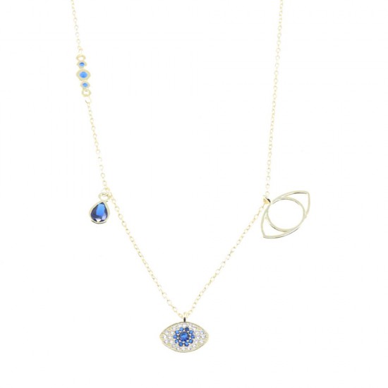 Prince Silvero gold-plated silver necklace with eye-teardrop pendants, 2438.