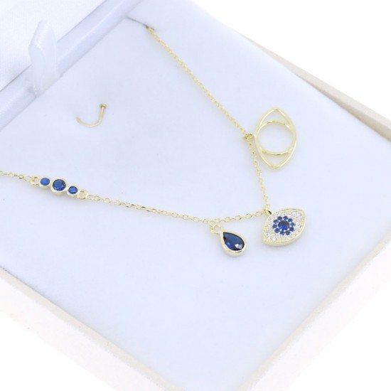 Prince Silvero gold-plated silver necklace with eye-teardrop pendants, 2438.