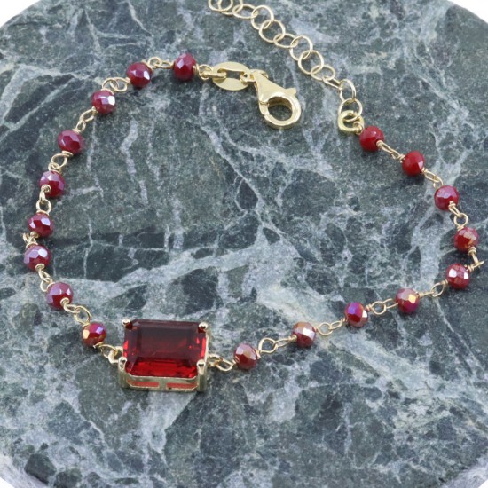 Silver bracelet Prince Silvero rosary with red stones, 2TB-BR136-3R.
