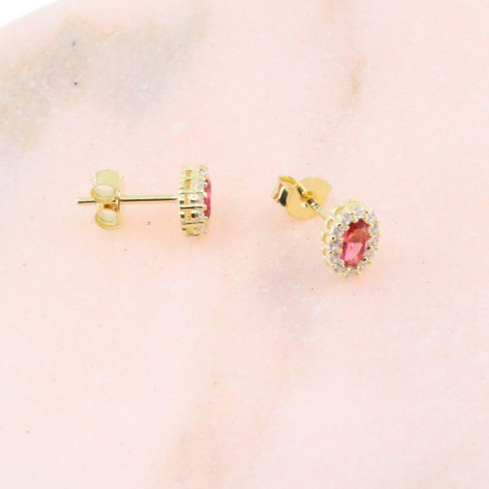 Prince Silvero silver earrings gold-plated oval rosette with red and white zircons, 1B-SC212-3R.