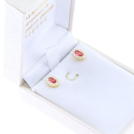 Prince Silvero silver earrings gold-plated oval rosette with red and white zircons, 1B-SC212-3R.