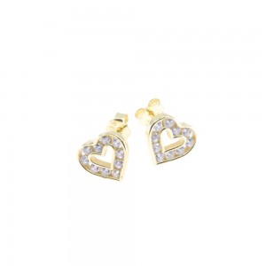 Silver earrings Prince Silvero gold-plated heart with zircon, 2A-SC471-3.