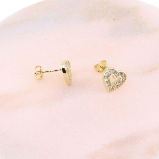 Silver earrings Prince Silvero gold-plated heart with zircon, 2A-SC471-3.