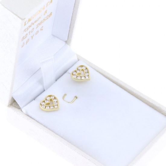 Silver earrings Prince Silvero gold-plated heart with zircon, 2A-SC471-3.