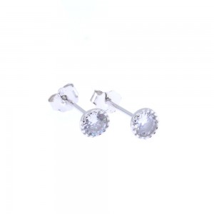 Prince Silvero single stone earrings with white stone, 9D-SC001-1.
