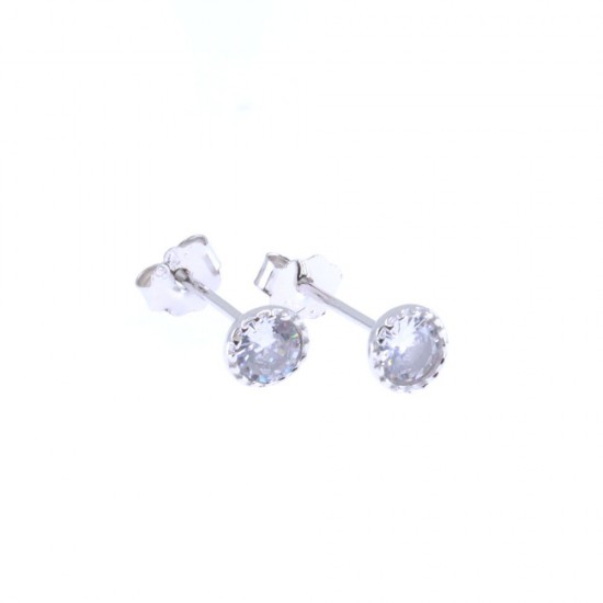 Prince Silvero single stone earrings with white stone, 9D-SC001-1.