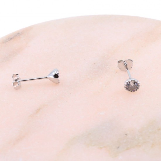 Prince Silvero single stone earrings with white stone, 9D-SC001-1.