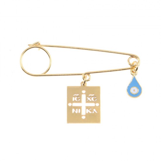 Safety pin silver gilt, constantine's coin square with blue enamel eyelet, 2460.