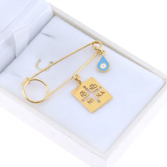 Safety pin silver gilt, constantine's coin square with blue enamel eyelet, 2460.