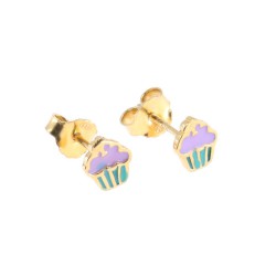 Children's cupcake earrings, silver gold plated plated with enamel, 2467.