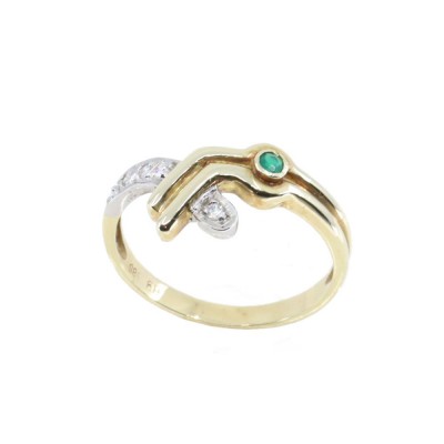 14 K yellow gold ring with emerald and zircon, 2469.