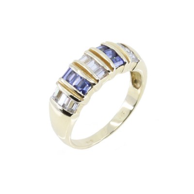 Δαχτυλίδι 14 Κ κίτρινος χρυσός με σειρέ zircon λευκά μπλε, 2473.