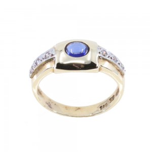 14K yellow gold ring with sapphire cabochon and zircon, 2474.