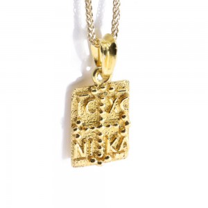 Constantinato 14 K yellow rectangle double sided small, 2488.