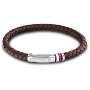 Tommy Hilfiger βραχιόλι καφέ πλεχτό δέρμα με ατσάλι, 2790402.