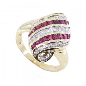 14K wide vintage ring, yellow gold with zircon, 2541.