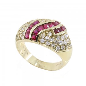 14K yellow gold bulky ring with red and white zircons, 2564.