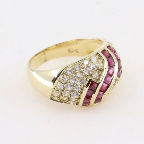 14K yellow gold bulky ring with red and white zircons, 2564.