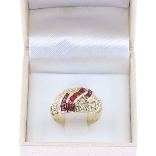 14K yellow gold bulky ring with red and white zircons, 2564.