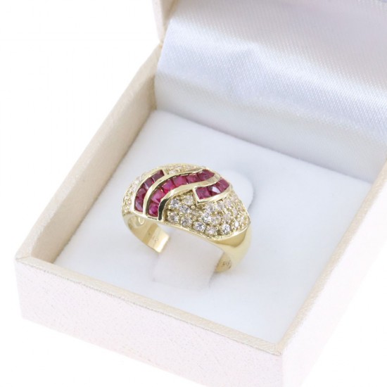 14K yellow gold bulky ring with red and white zircons, 2564.