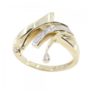 14K Modern irregular design yellow gold ring with zircon, 2577.